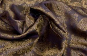 ткань подкладочная poly-vis s176 цв коричневый/золото жаккард огурцы 146см (рул 50м)/ks купить в Ульяновске.